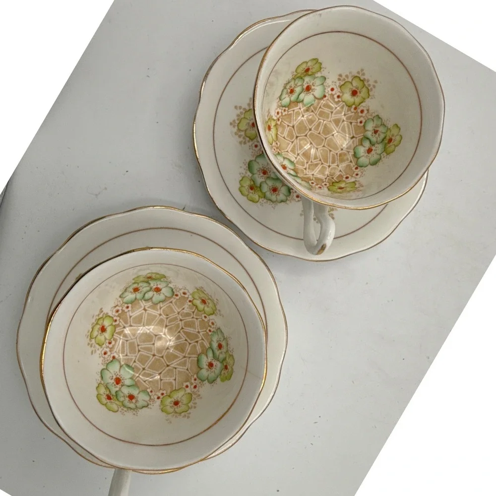 Vintage Royal Albert Crown China Rockery Teacup and Saucer Set 1930s England